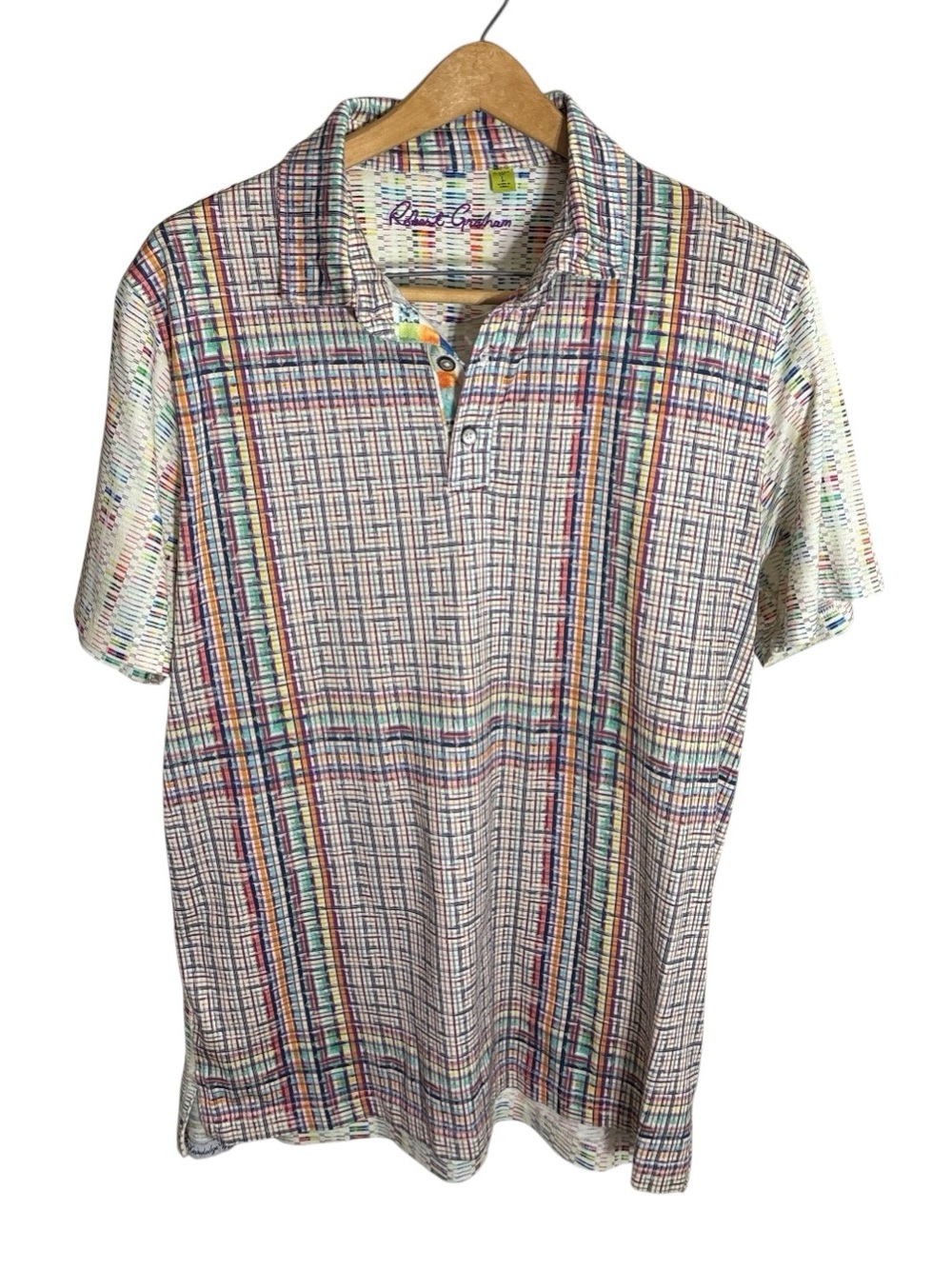 Robert Graham Men's Multicolor Plaid Check Short Sleeve Polo Golf Shirt
